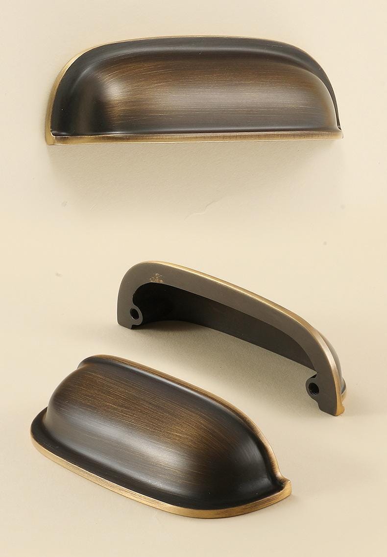 Solid Brass Round Cabinet Cup Pulls - Brushed Gold Finish Hardware - #1 Black 25mm / 1pc
