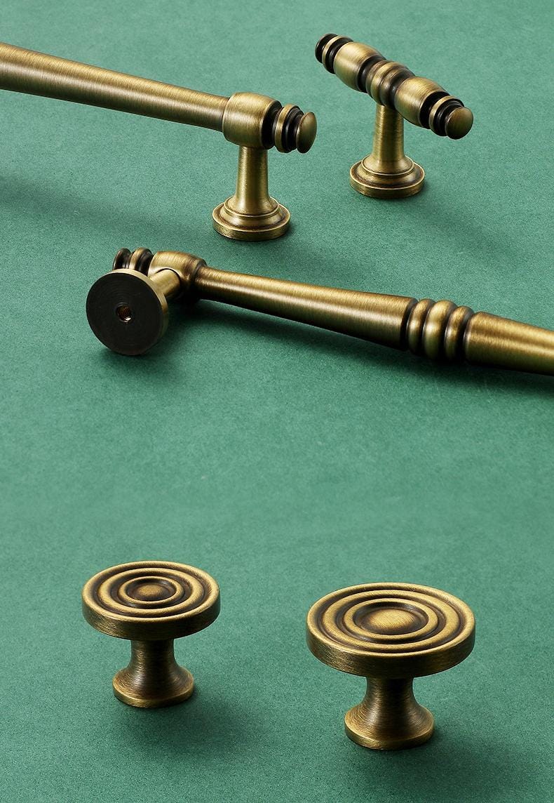 Solid Brass Round Cabinet Pulls & Knobs - Antique Bronze Finish - Silver - 96mm / 1pc