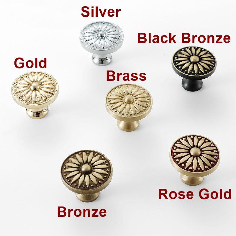 Solid Brass Round Cabinet Pulls & Knobs - Antique Bronze Finish - Gold / 1pc