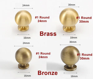 Solid Brass Round Cabinet Pulls & Knobs - Antique Bronze Finish - #1 Round 30mm Brass / 1pc