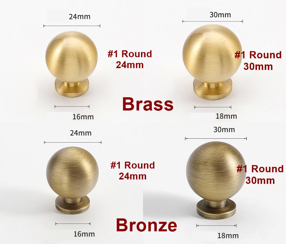 Solid Brass Round Cabinet Pulls & Knobs - Antique Bronze Finish - #1 Round 30mm Brass / 1pc