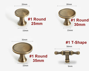 Solid Brass Round Cabinet Pulls & Knobs - Antique Bronze Finish - #1 Round - 35mm / 1pc