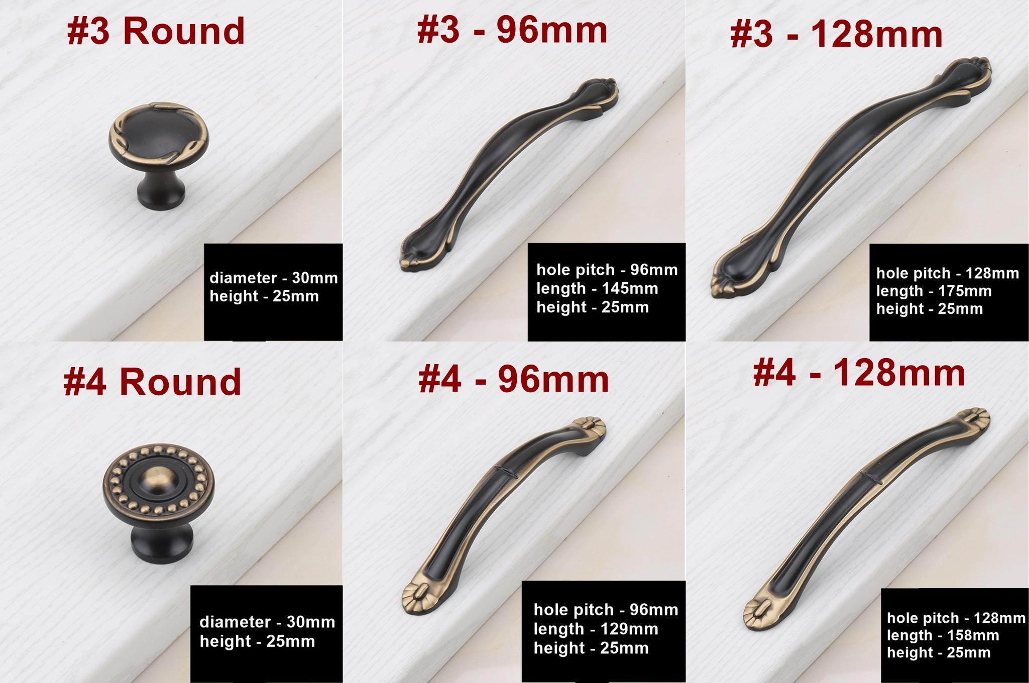 Solid Brass Round Cabinet Pulls & Knobs - Black Finish for Cabinets - #1 - 128mm / 1pc