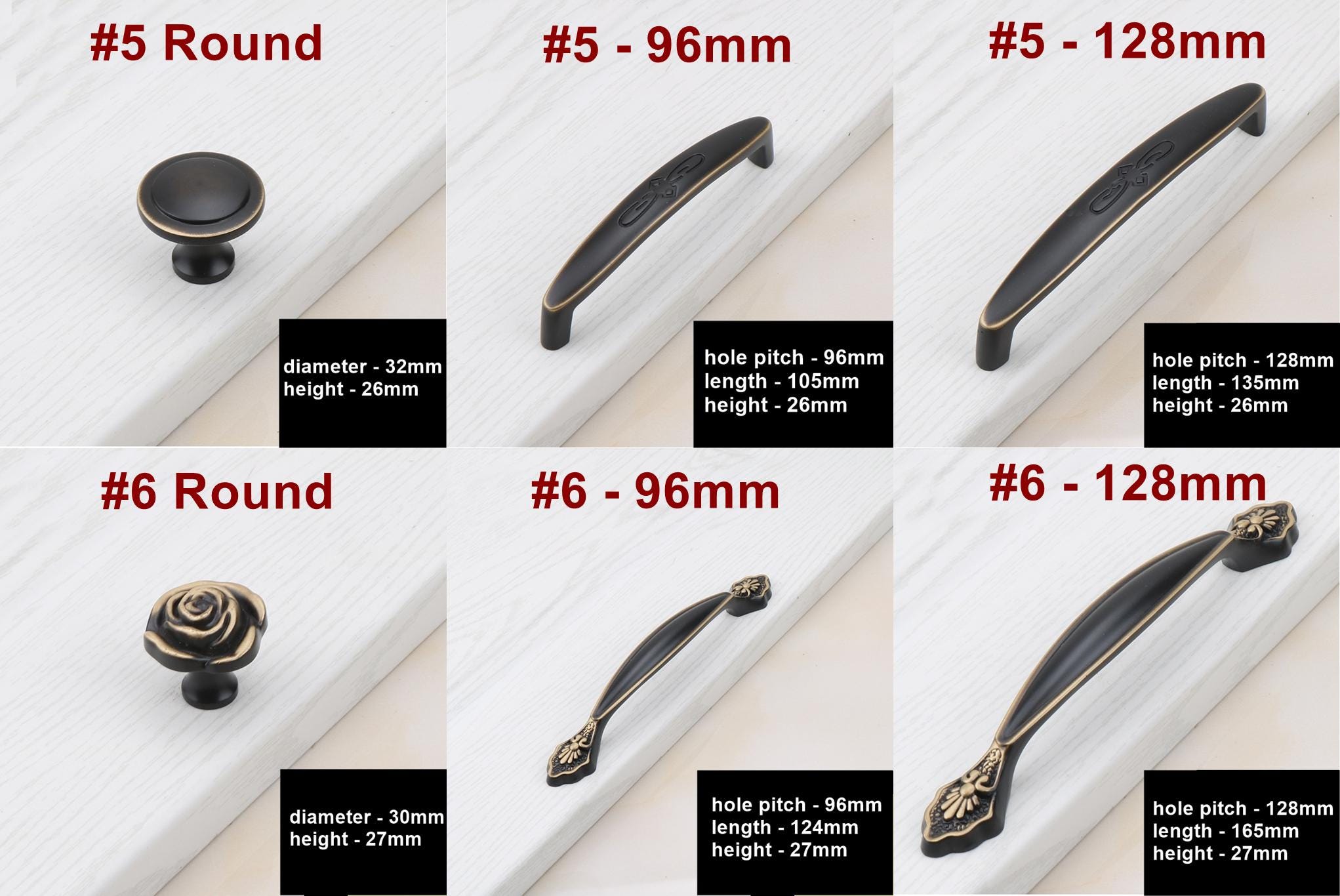 Solid Brass Round Cabinet Pulls & Knobs - Black Finish for Cabinets - #2 Round / 1pc