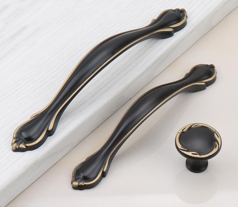 Solid Brass Round Cabinet Pulls & Knobs - Black Finish for Cabinets - #2 - 128mm / 1pc