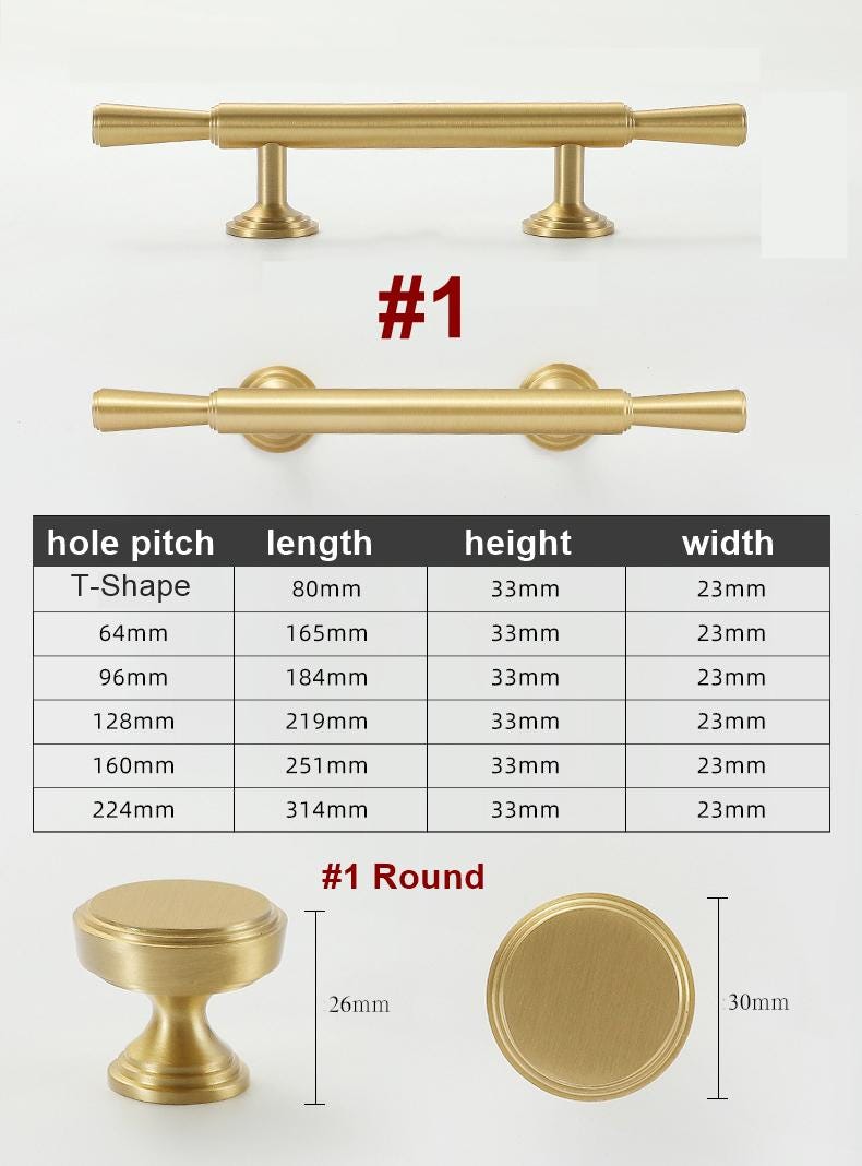 Solid Brass Round Cabinet Pulls & Knobs - Black Finish for Cabinets - #1 Round Black / 1pc