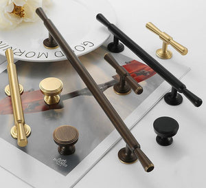 Solid Brass Round Cabinet Pulls & Knobs - Black Finish for Cabinets - #1 T-Shape Brass / 1pc