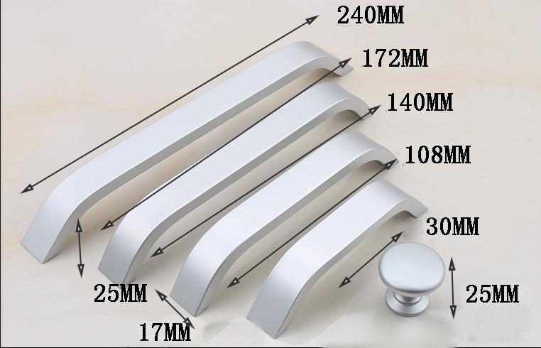 Solid Brass Round Cabinet Pulls & Knobs - Black Finish for Cabinets - 96mm - Matte Silver / 1pc