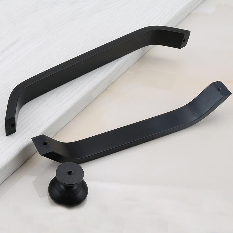 Solid Brass Round Cabinet Pulls & Knobs - Black Finish for Cabinets - 192mm - Matte Silver / 1pc