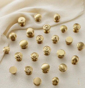 Solid Brass Round Cabinet Pulls & Knobs - Brushed Gold Finish - #1 / 1pc
