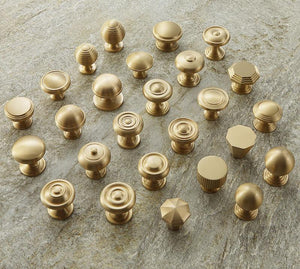 Solid Brass Round Cabinet Pulls & Knobs - Brushed Gold Finish - #5 / 1pc