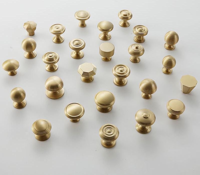 Solid Brass Round Cabinet Pulls & Knobs - Brushed Gold Finish - #6 / 1pc