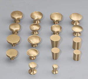 Solid Brass Round Cabinet Pulls & Knobs - Brushed Gold Finish - #1 - 27mm / 1pc