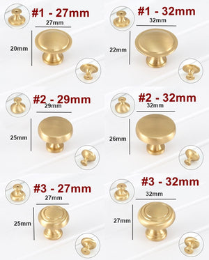 Solid Brass Round Cabinet Pulls & Knobs - Brushed Gold Finish - #1 - 32mm / 1pc