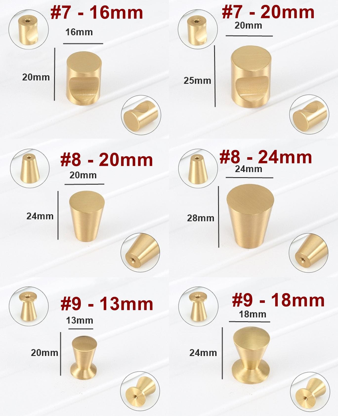 Solid Brass Round Cabinet Pulls & Knobs - Brushed Gold Finish - #2 - 32mm / 1pc
