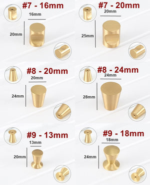 Solid Brass Round Cabinet Pulls & Knobs - Brushed Gold Finish - #2 - 32mm / 1pc