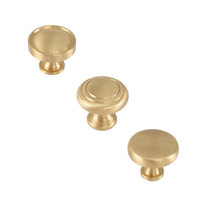 Solid Brass Round Cabinet Pulls & Knobs - Brushed Gold Finish - #3 - 32mm / 1pc