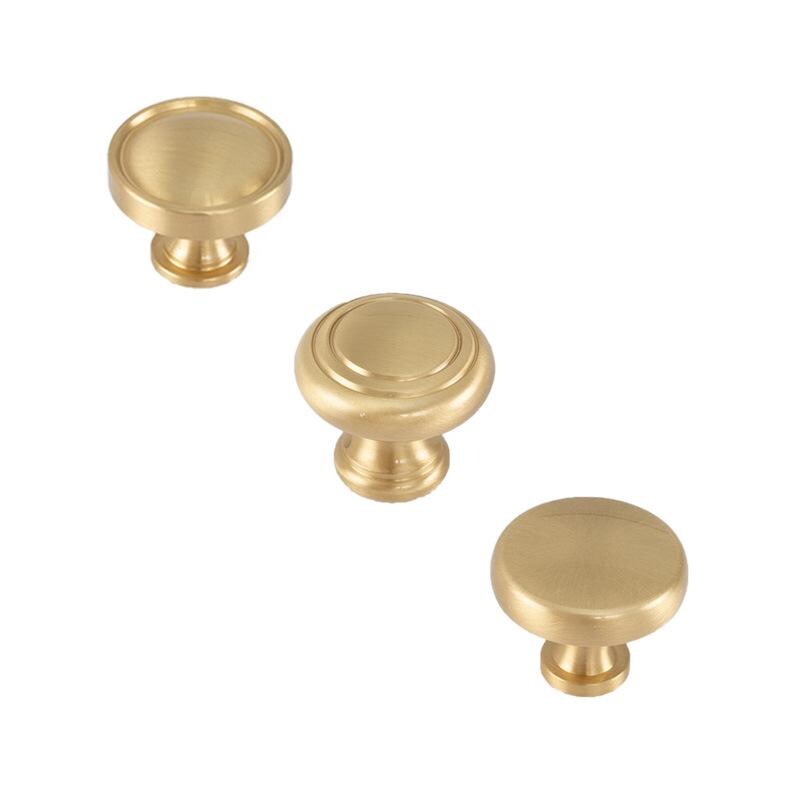 Solid Brass Round Cabinet Pulls & Knobs - Brushed Gold Finish - #3 - 32mm / 1pc
