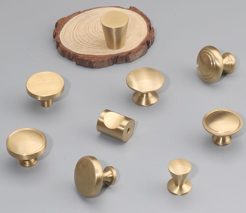 Solid Brass Round Cabinet Pulls & Knobs - Brushed Gold Finish - #4 - 32mm / 1pc