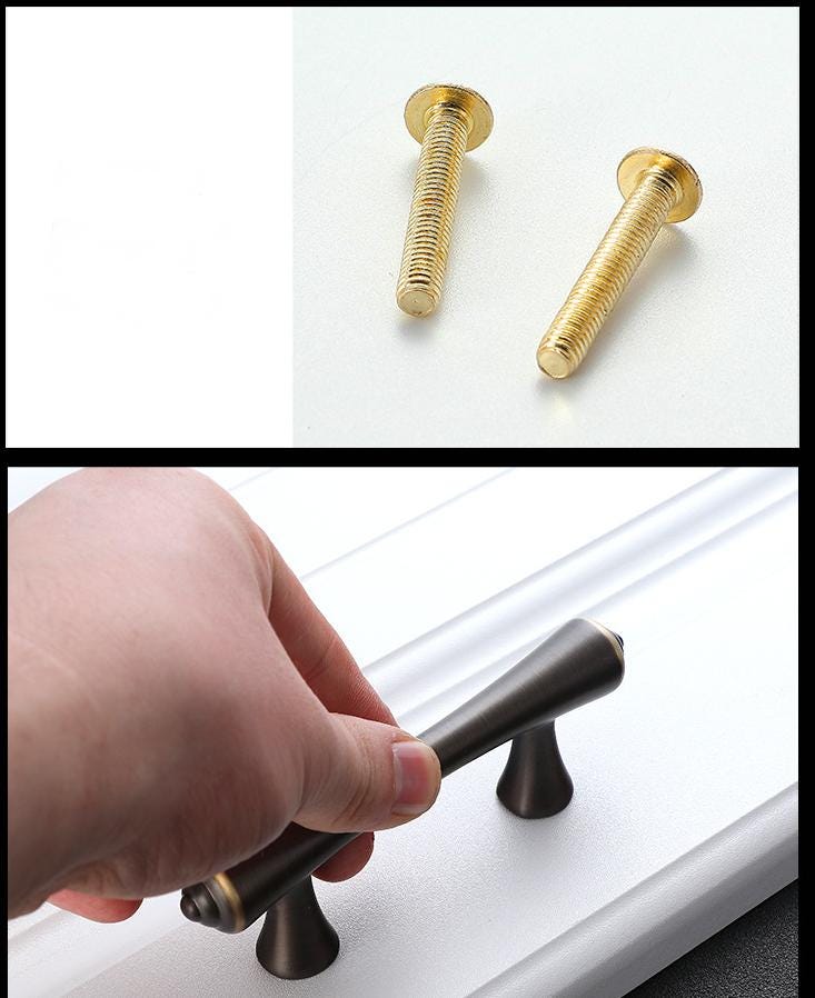 Solid Brass Round Cabinet Pulls & Knobs - Brushed Gold Finish - Brass T-Shape / 1pc