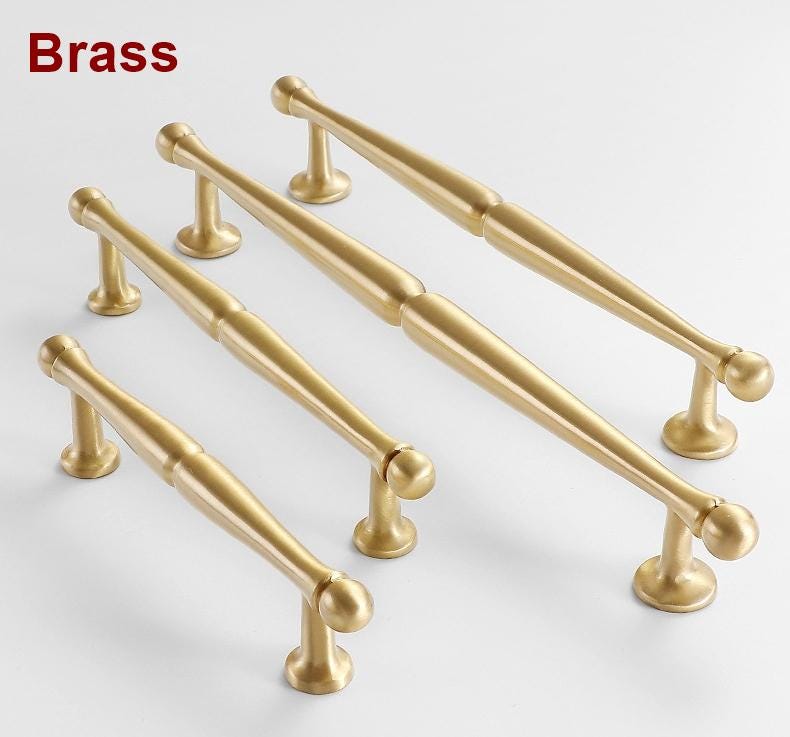 Solid Brass Round Cabinet Pulls & Knobs - Brushed Gold Finish - #1 Coffee / 1pc