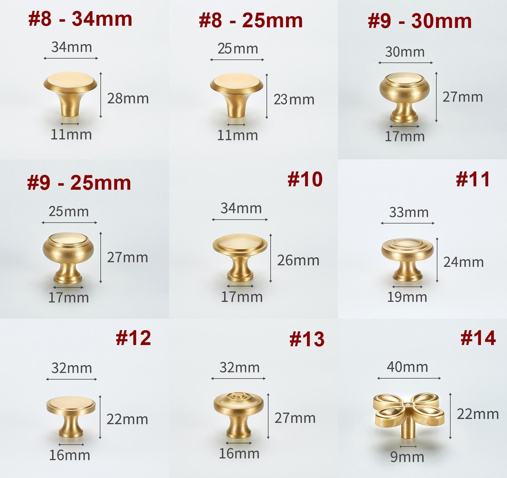 Solid Brass Round Cabinet Pulls & Knobs - Gold Finish for Cabinets - #3 - 25mm / 1pc