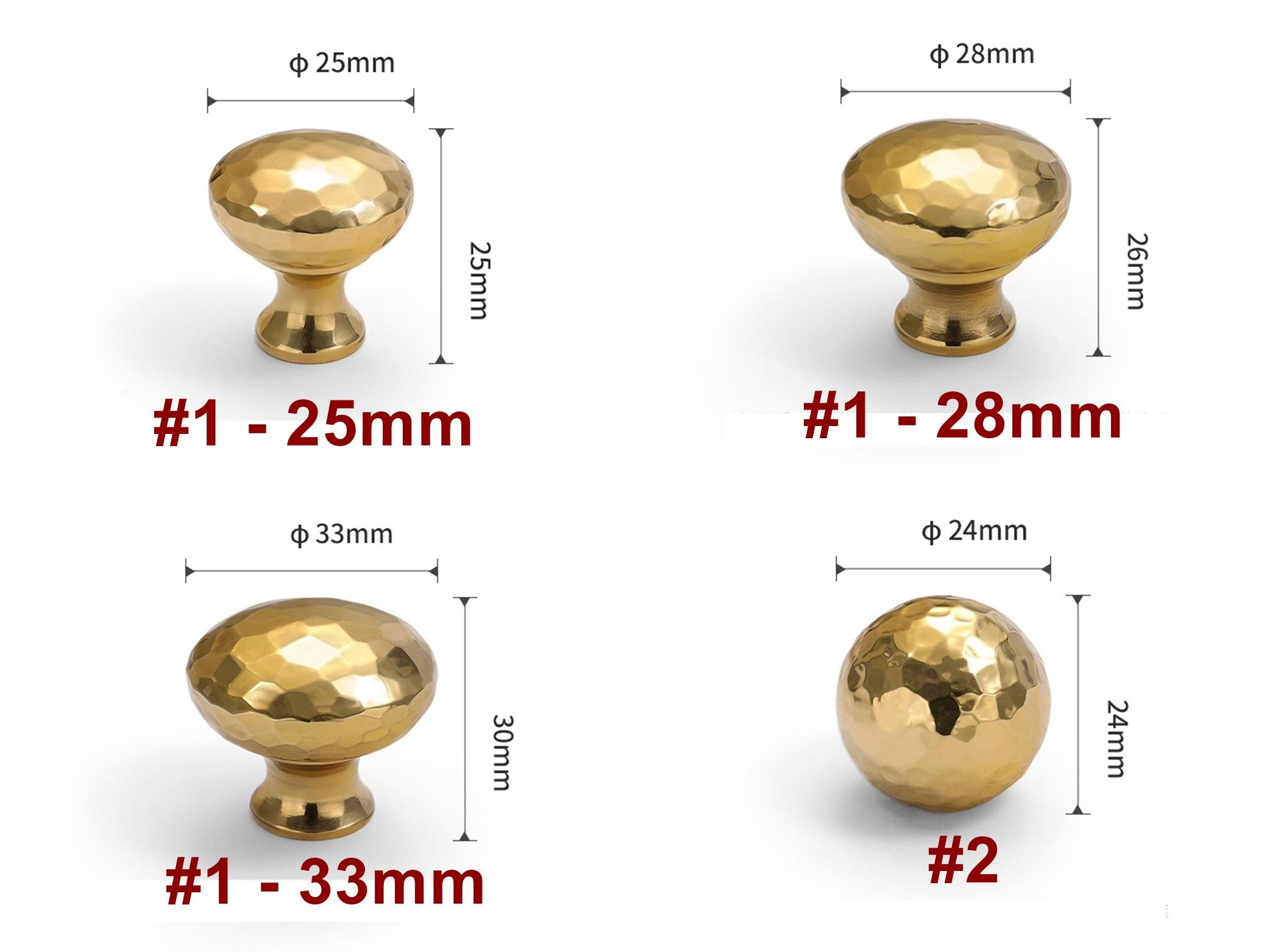 Solid Brass Round Cabinet Pulls & Knobs - Gold Finish for Cabinets - #1 - 28mm / 1pc