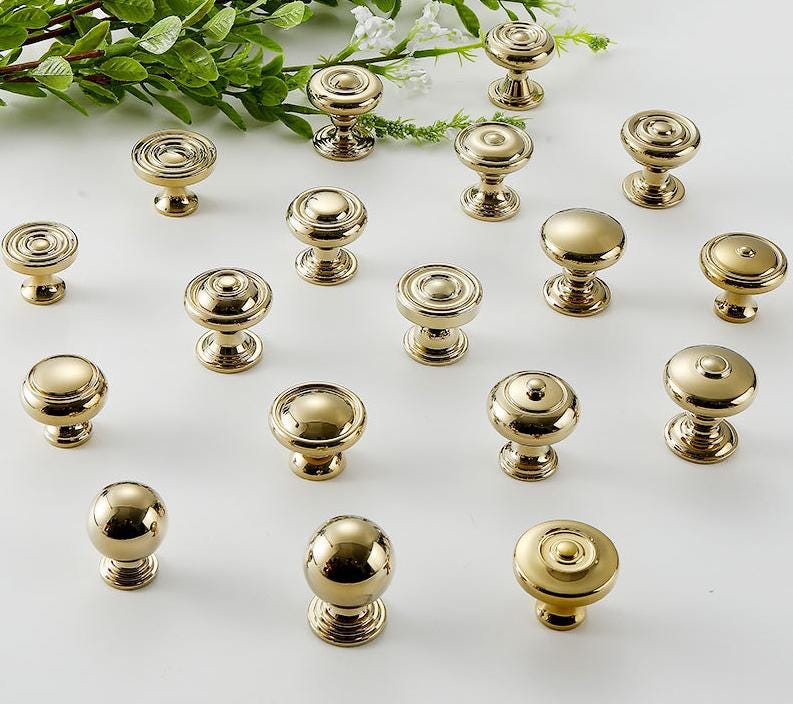 Solid Brass Round Cabinet Pulls & Knobs - Gold Finish for Cabinets - #2 - 25mm / 1pc