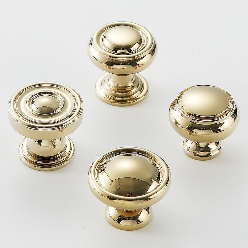 Solid Brass Round Cabinet Pulls & Knobs - Gold Finish for Cabinets - #8 / 1pc