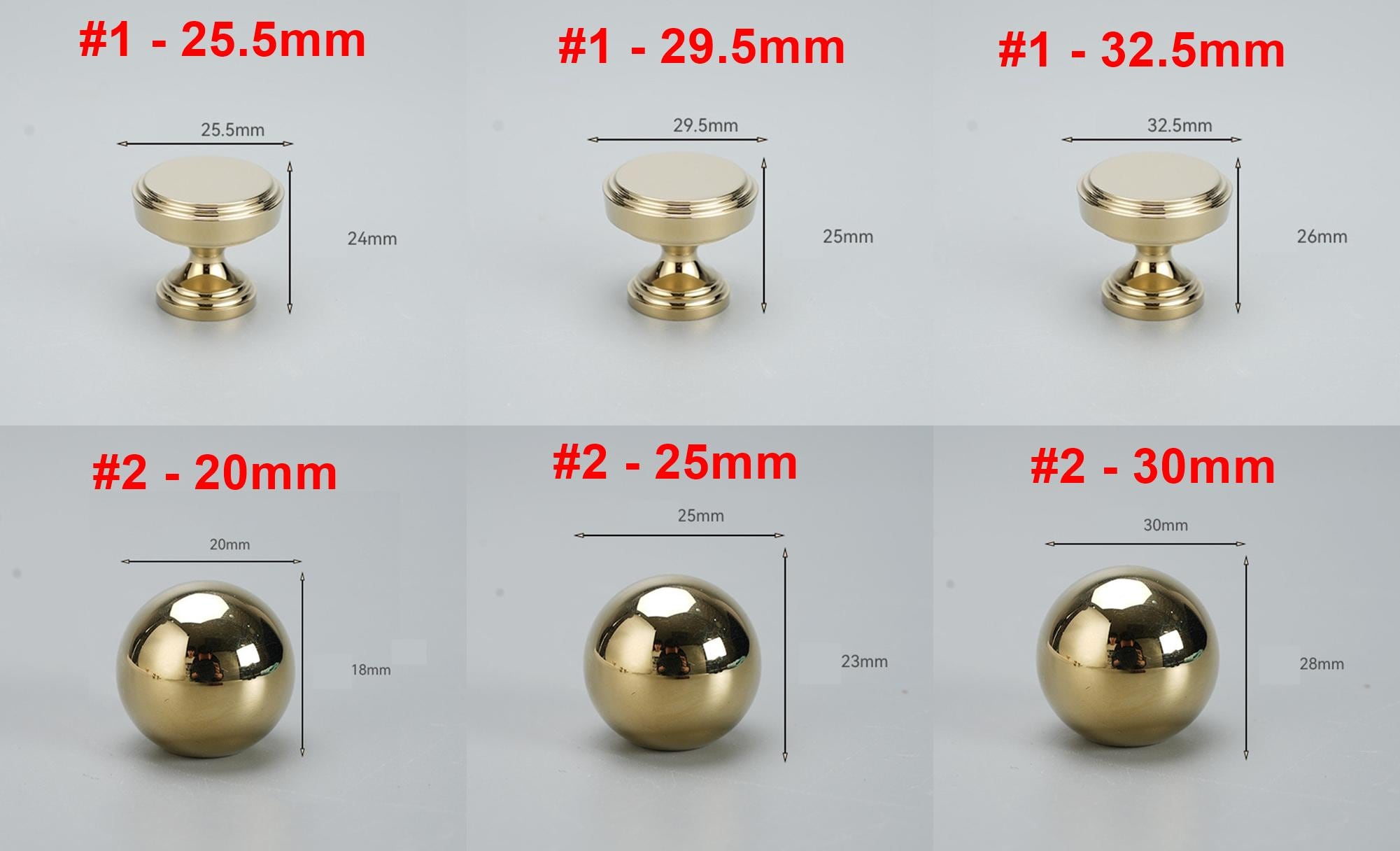 Solid Brass Round Cabinet Pulls & Knobs - Gold Finish for Cabinets - #1 - 29.5mm / 1pc