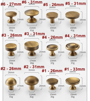 Solid Brass Round Cabinet Pulls & Knobs - Matte Gold Finish Hardware - #1 - 33mm / 1pc