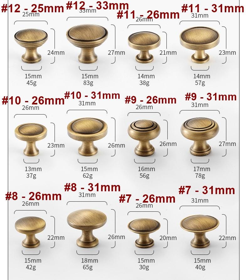 Solid Brass Round Cabinet Pulls & Knobs - Matte Gold Finish Hardware - #2 - 26mm / 1pc