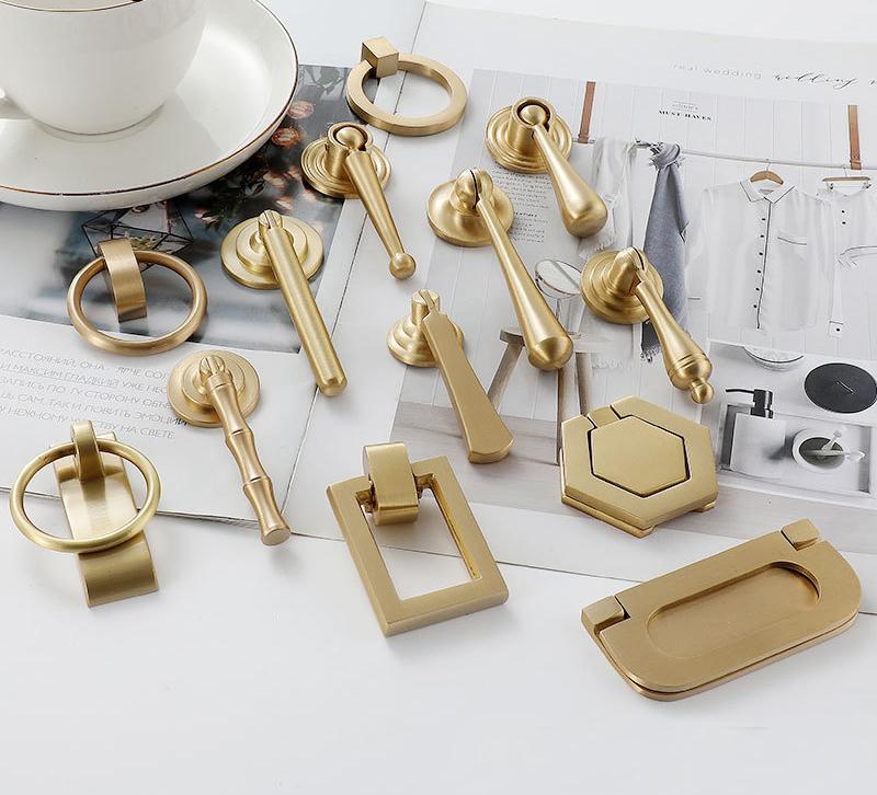 Solid Brass Round Cabinet Pulls & Knobs - Matte Gold Finish Hardware - #1 - 94mm / 1pc