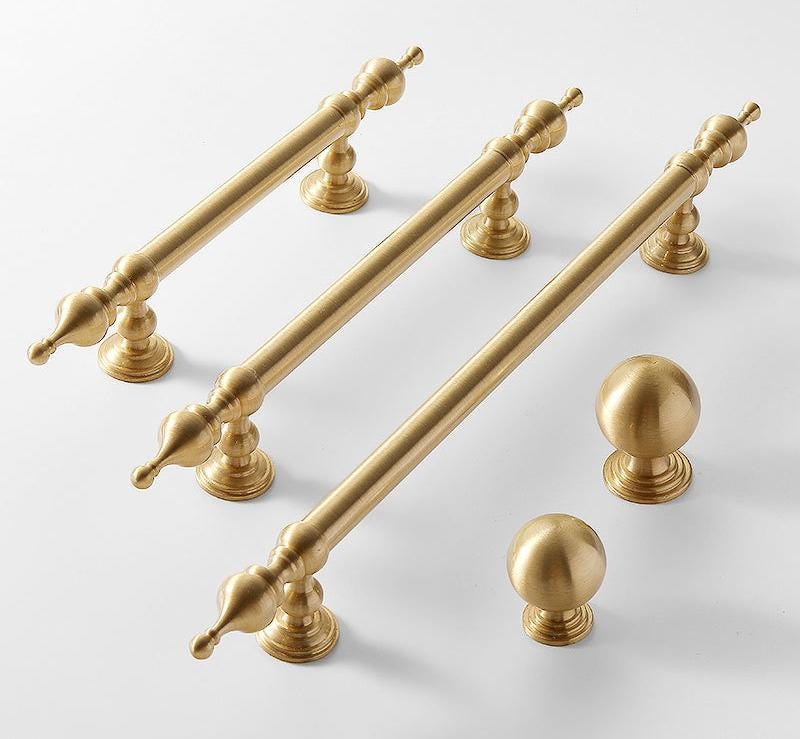 Solid Brass Round Cabinet Pulls & Knobs - Matte Gold Finish Hardware - #3 - 192mm / 1pc