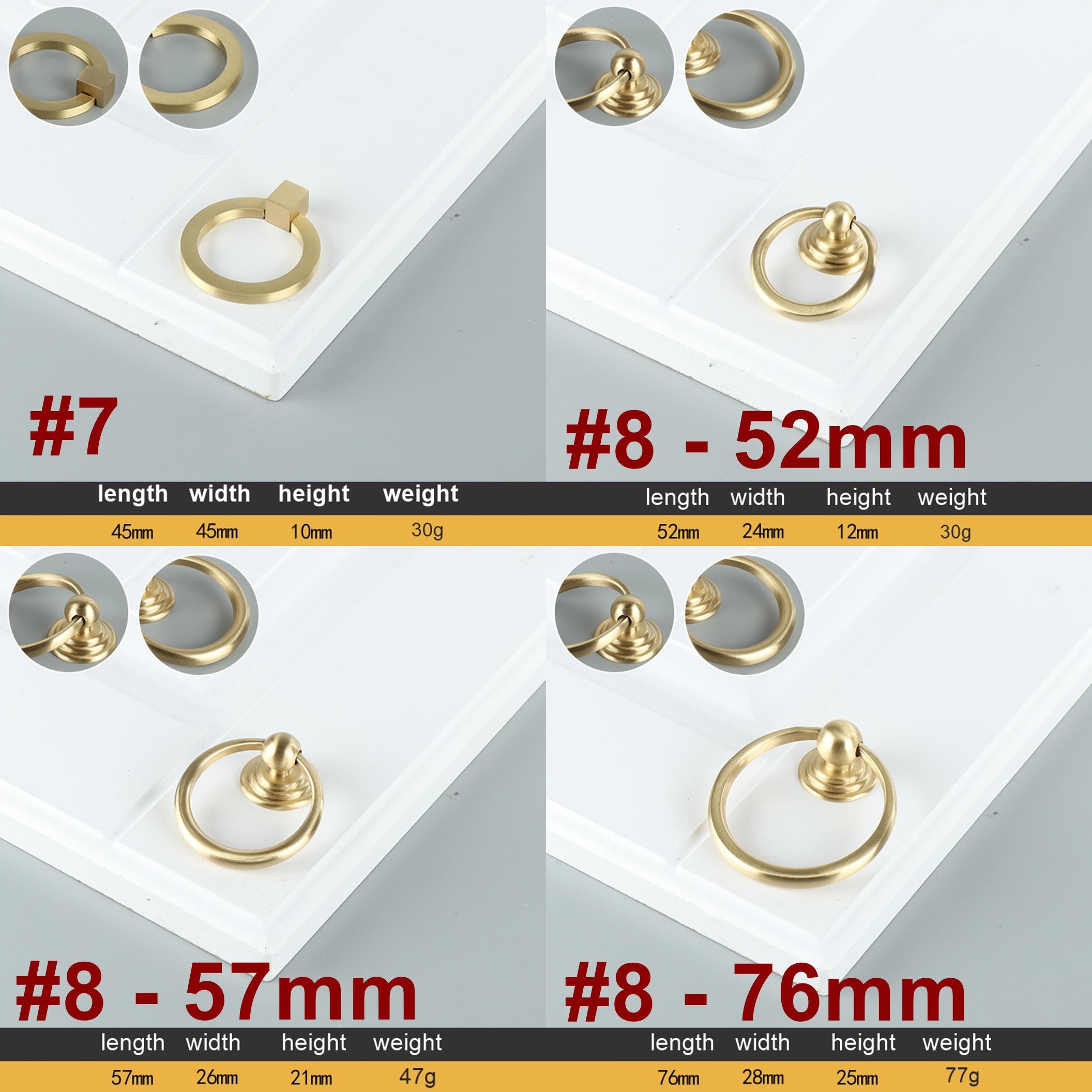 Solid Brass Round Cabinet Ring Pulls - Brushed Gold Finish Hardware - #3 / 1pc