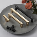 Solid Brass Square Cabinet Pulls & Knobs - Brushed Gold Finish - Gold T-Shape / 1pc