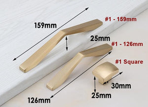 Solid Brass Square Cabinet Pulls & Knobs - Brushed Gold Finish - #1 - 126mm / 1pc