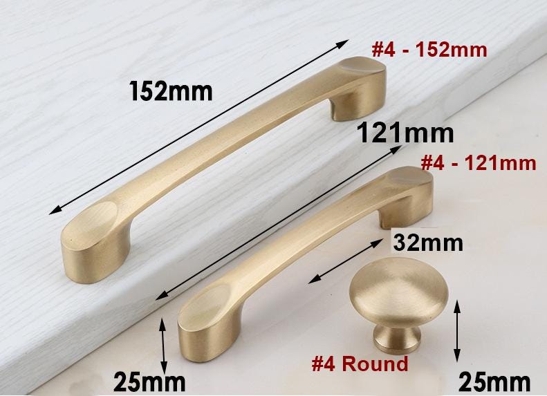 Solid Brass Square Cabinet Pulls & Knobs - Brushed Gold Finish - #2 Round / 1pc
