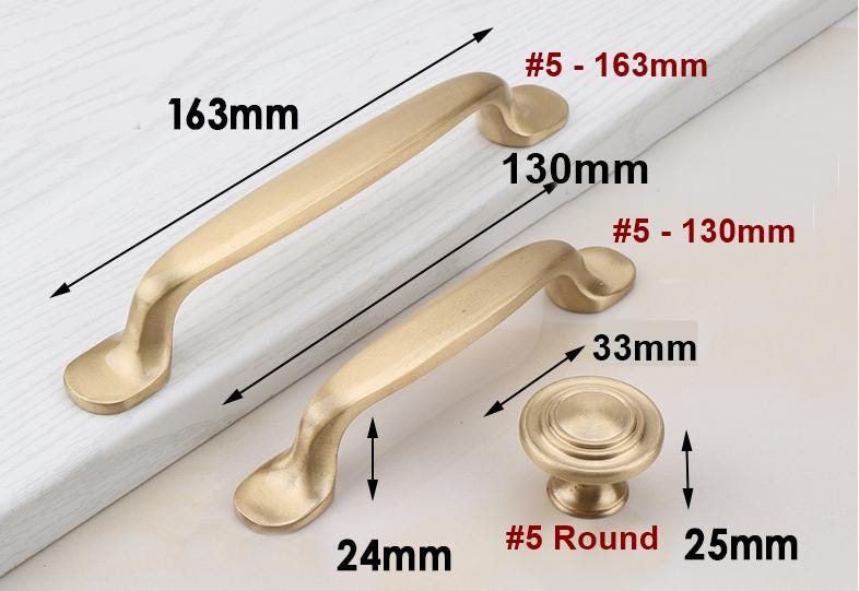 Solid Brass Square Cabinet Pulls & Knobs - Brushed Gold Finish - #2 - 112mm / 1pc