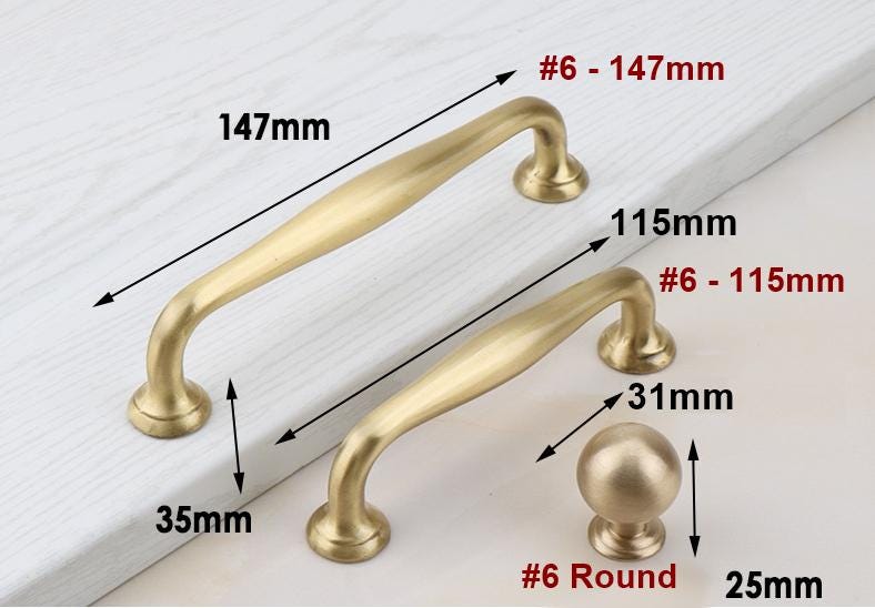 Solid Brass Square Cabinet Pulls & Knobs - Brushed Gold Finish - #2 - 145mm / 1pc