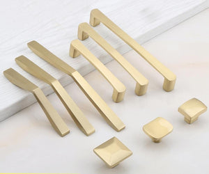 Solid Brass Square Cabinet Pulls & Knobs - Brushed Gold Finish - #3 - 106mm / 1pc