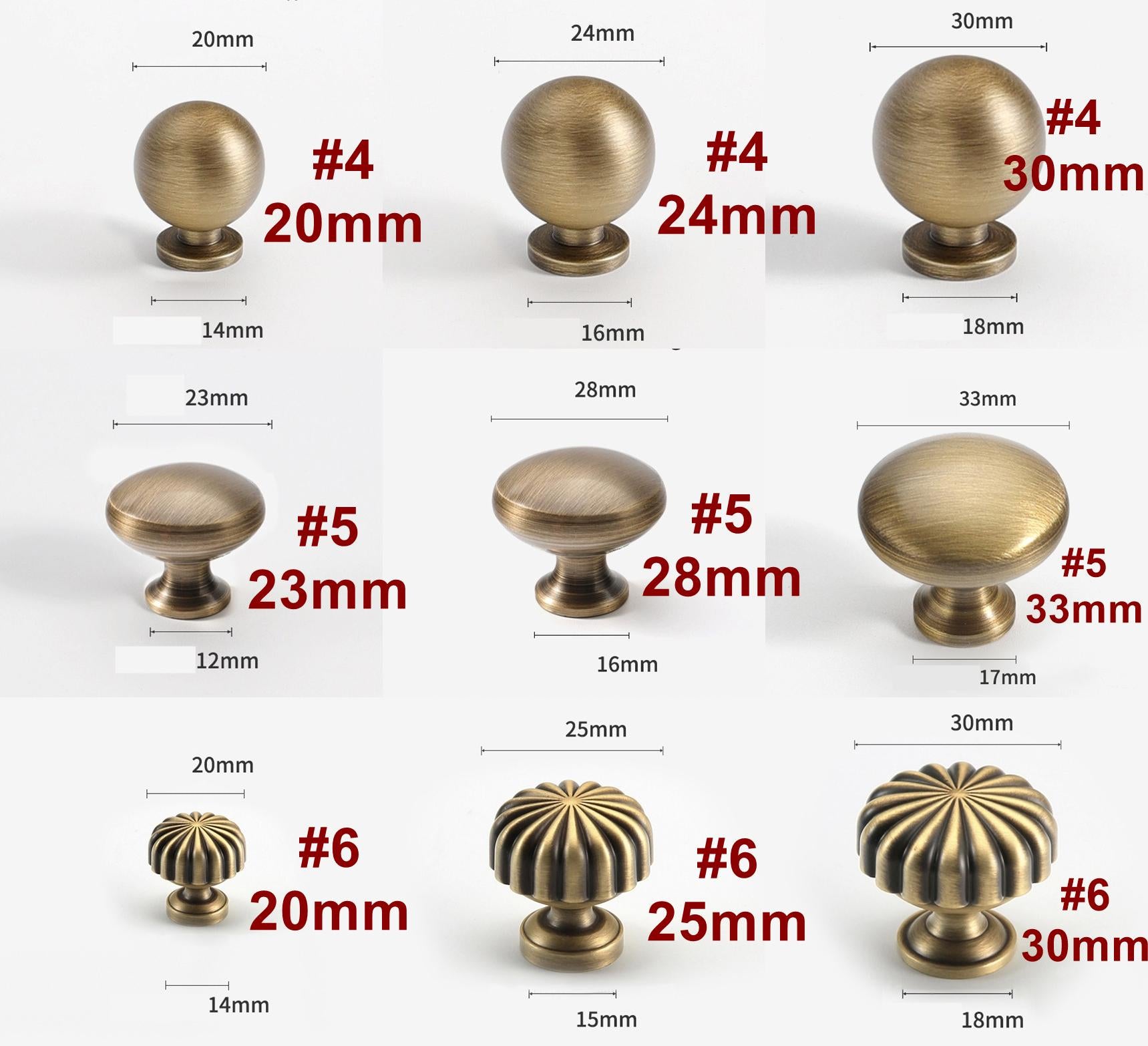 Solid Brass Vintage Cabinet Pulls & Knobs - Antique Bronze Finish - #1 - 20mm / 1pc