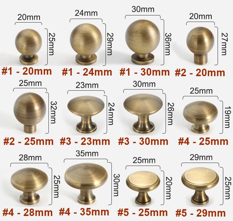 Solid Brass Vintage Cabinet Pulls & Knobs - Antique Bronze Finish - #1 - 24mm / 1pc