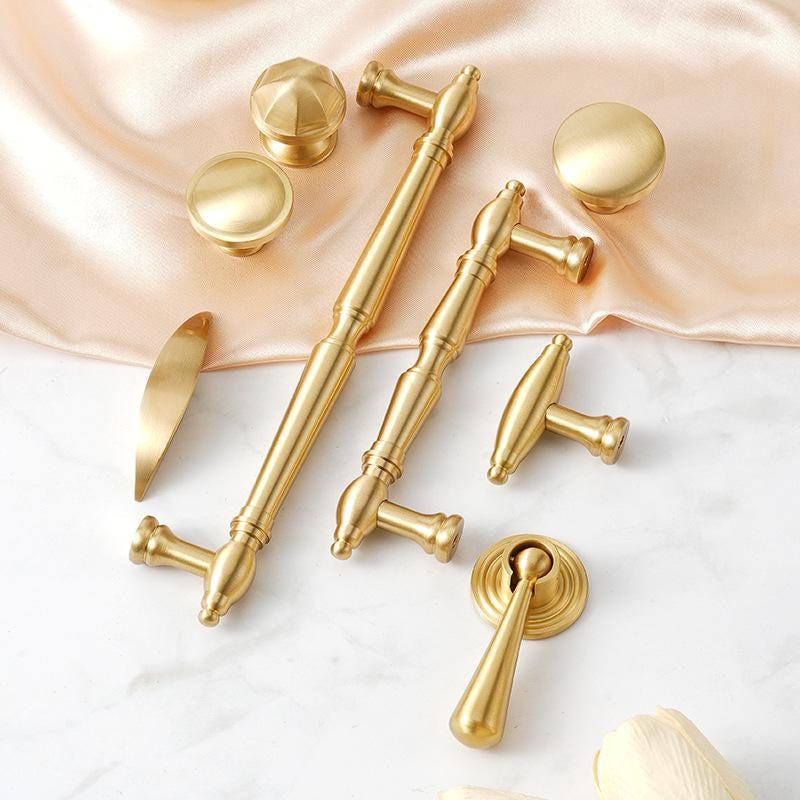 Solid Brass Vintage Cabinet Pulls & Knobs - Gold Finish Hardware - #1 / 1pc