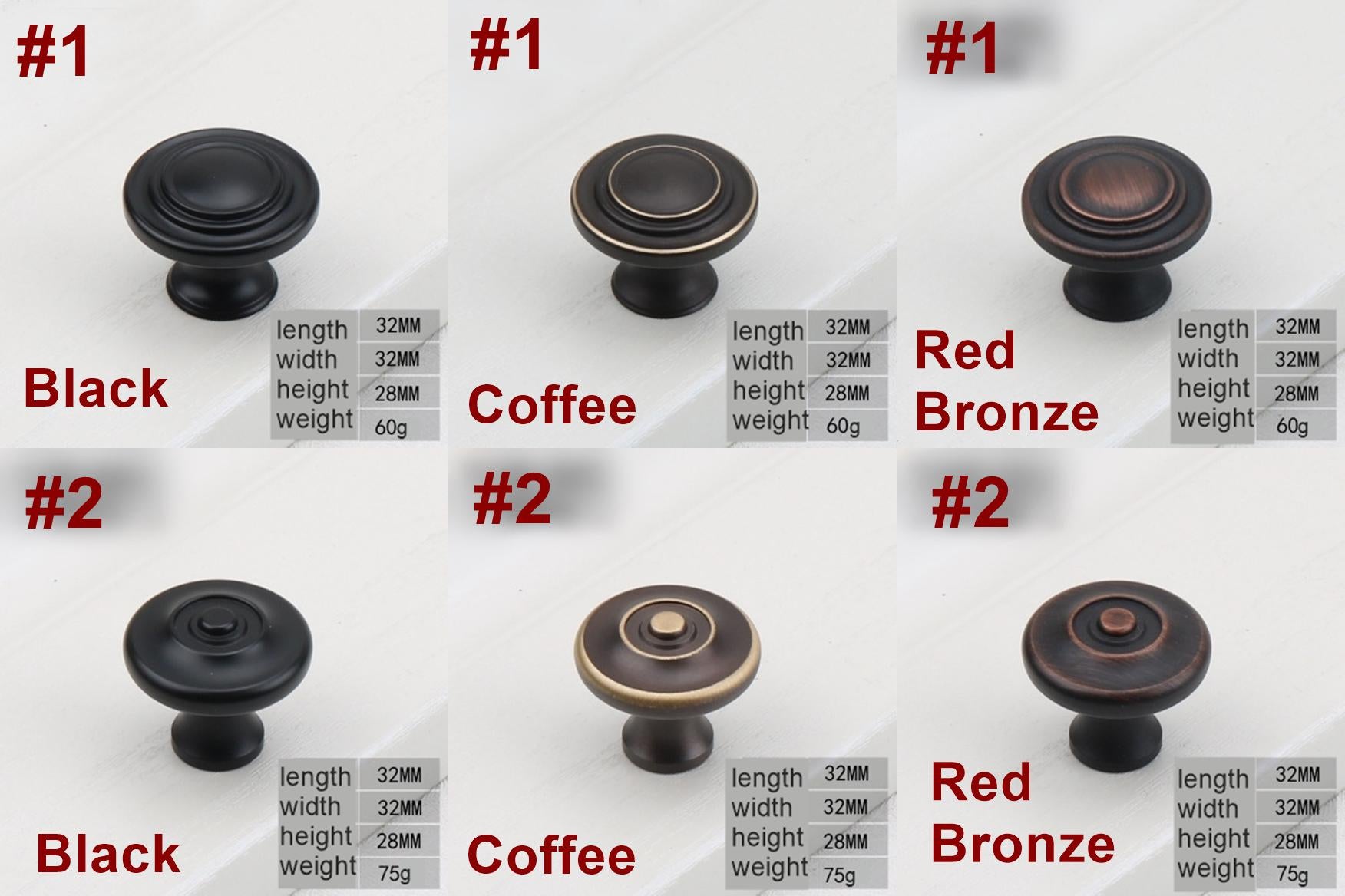 Solid Brass Vintage Cabinet Pulls & Knobs - Red Bronze Finish - #1 Coffee / 1pc