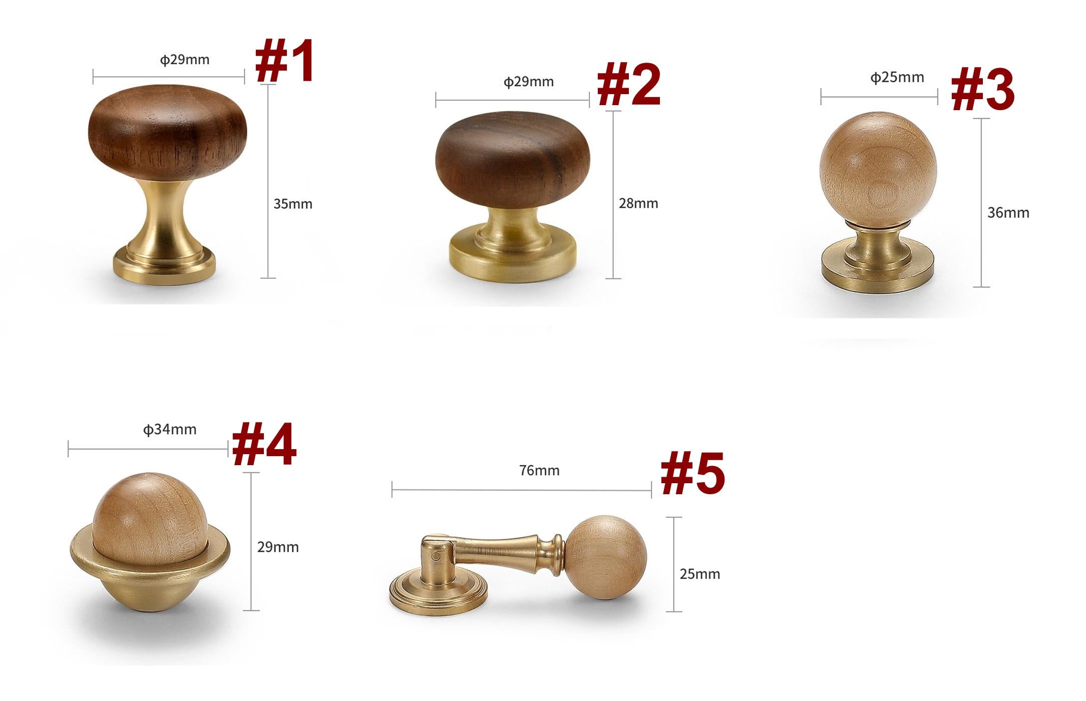 Solid Brass Wood Cabinet Pulls & Knobs - Bronze Finish for Cabinets - #2 / 1pc