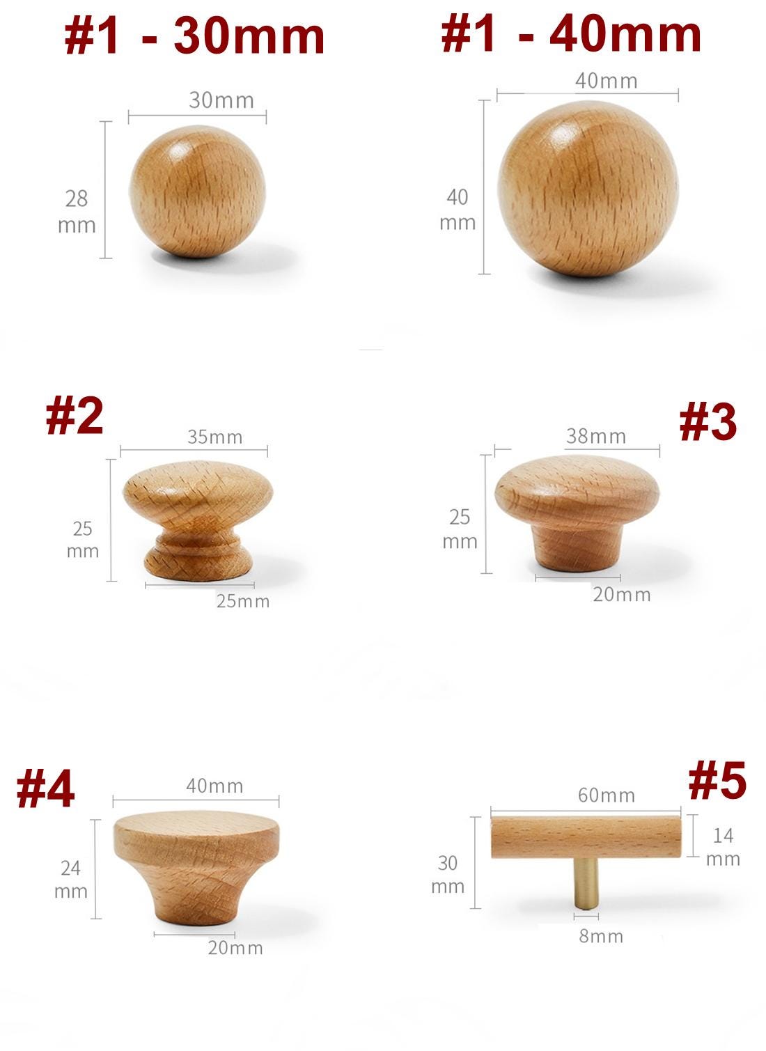 Scandinavian Wood Cabinet Pulls, T-Bars & Knobs - #1 - 40mm