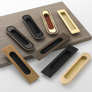 Solid Brass Wood Flush Cabinet Pulls - Brushed Gold Finish Hardware - #1 / 1pc