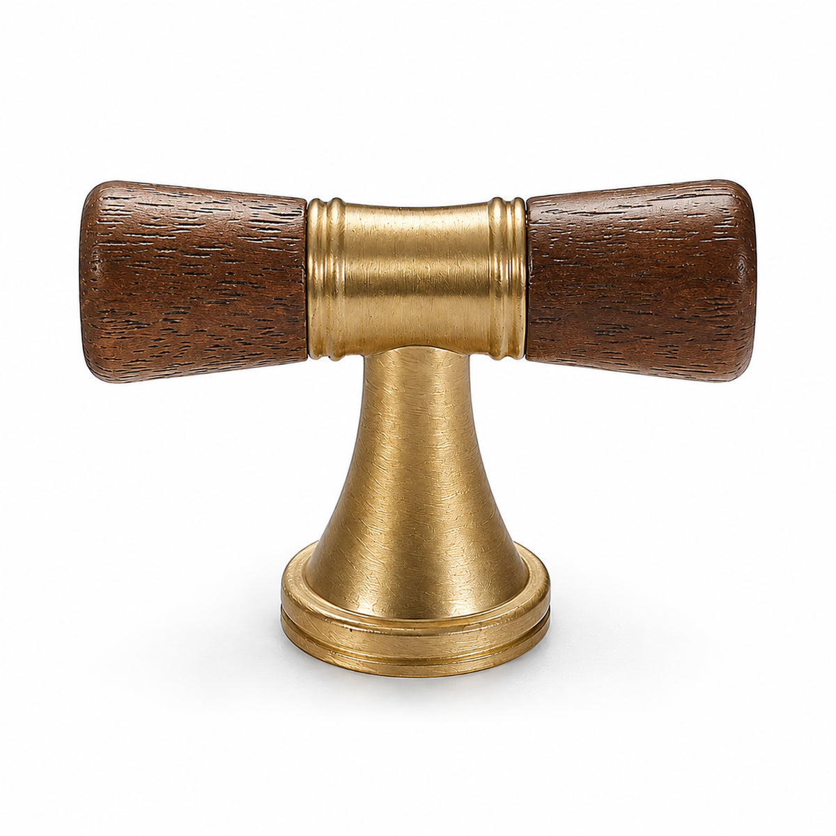 Dark wood-ended brass T-bar cabinet pull, style #6 Brass.