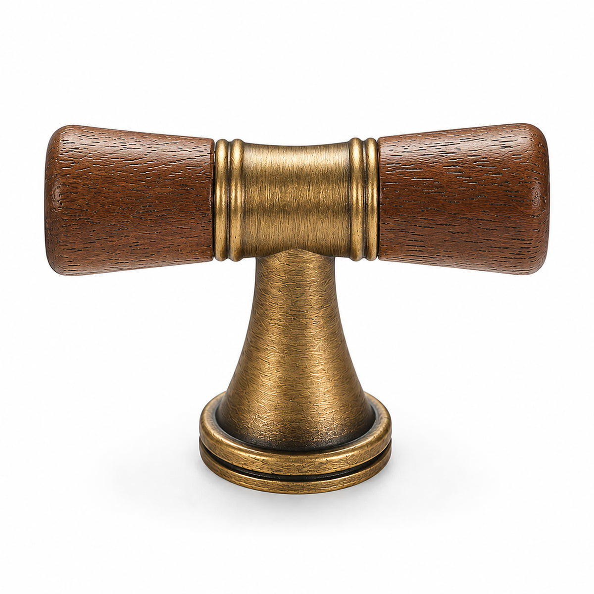 Dark wood-ended bronze-finish T-bar cabinet pull, style #6 Bronze.
